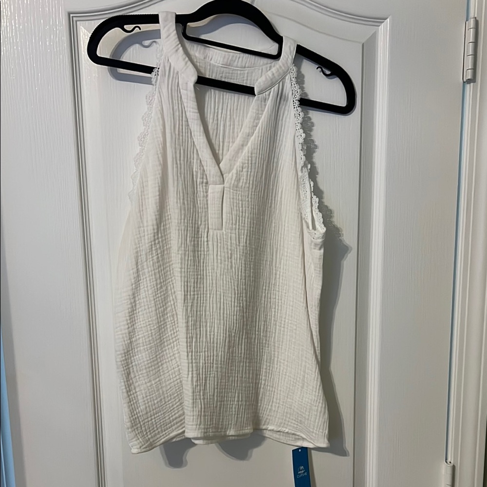 Cupshe Cream Ribbed Ruffled Tank Top